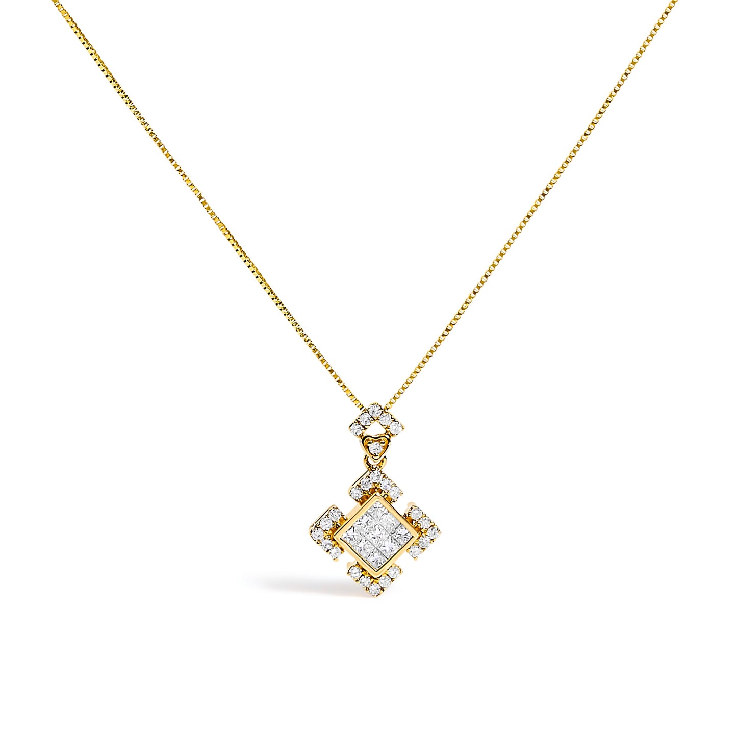10K Yellow Gold 3/8 Cttw Princess Diamond Geometric Pendant Necklace