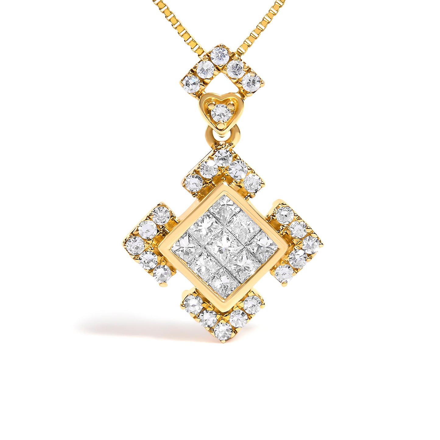 10K Yellow Gold 3/8 Cttw Princess Diamond Geometric Pendant Necklace