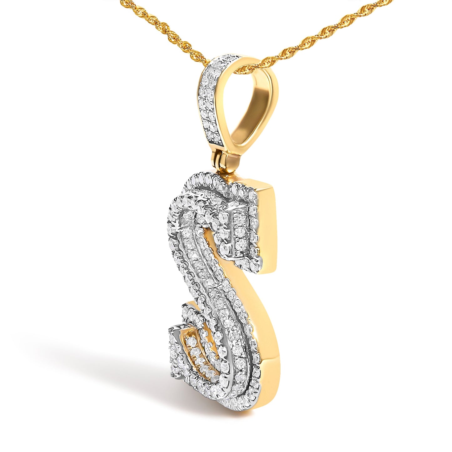 Men's 10K Yellow Gold 1 5/8 Cttw Letter S Initial Pendant Necklace