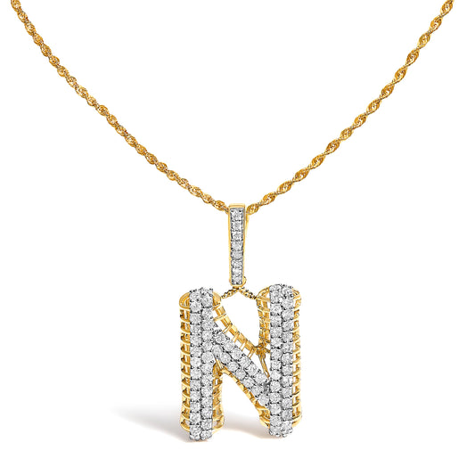 Men's 10K Yellow Gold 1 1/2 Cttw Diamond Letter N Initial Pendant Necklace