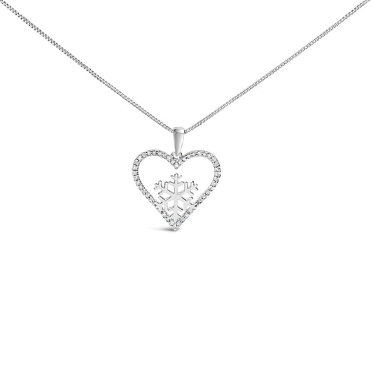925 Sterling Silver 1/10ct TDW Diamond Heart Pendant Necklace 18"