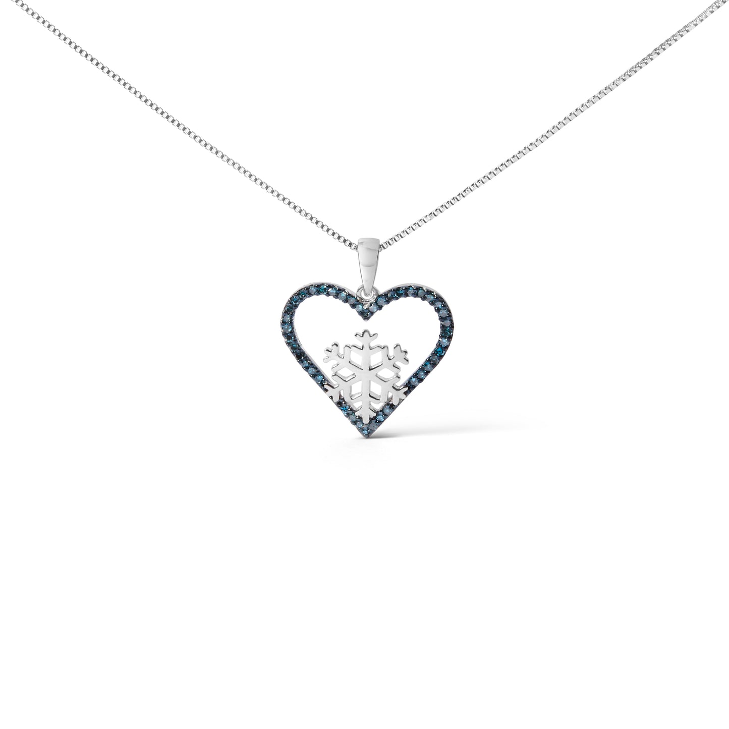 925 Sterling Silver 1/10ct TDW  Blue Treated  Diamond Heart Pendant Necklace