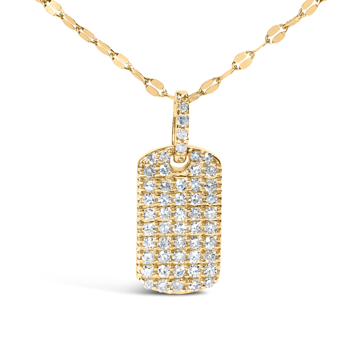 14K Yellow Gold 1/3 Cttw Diamond Dog Tag Pendant Necklaces 18"