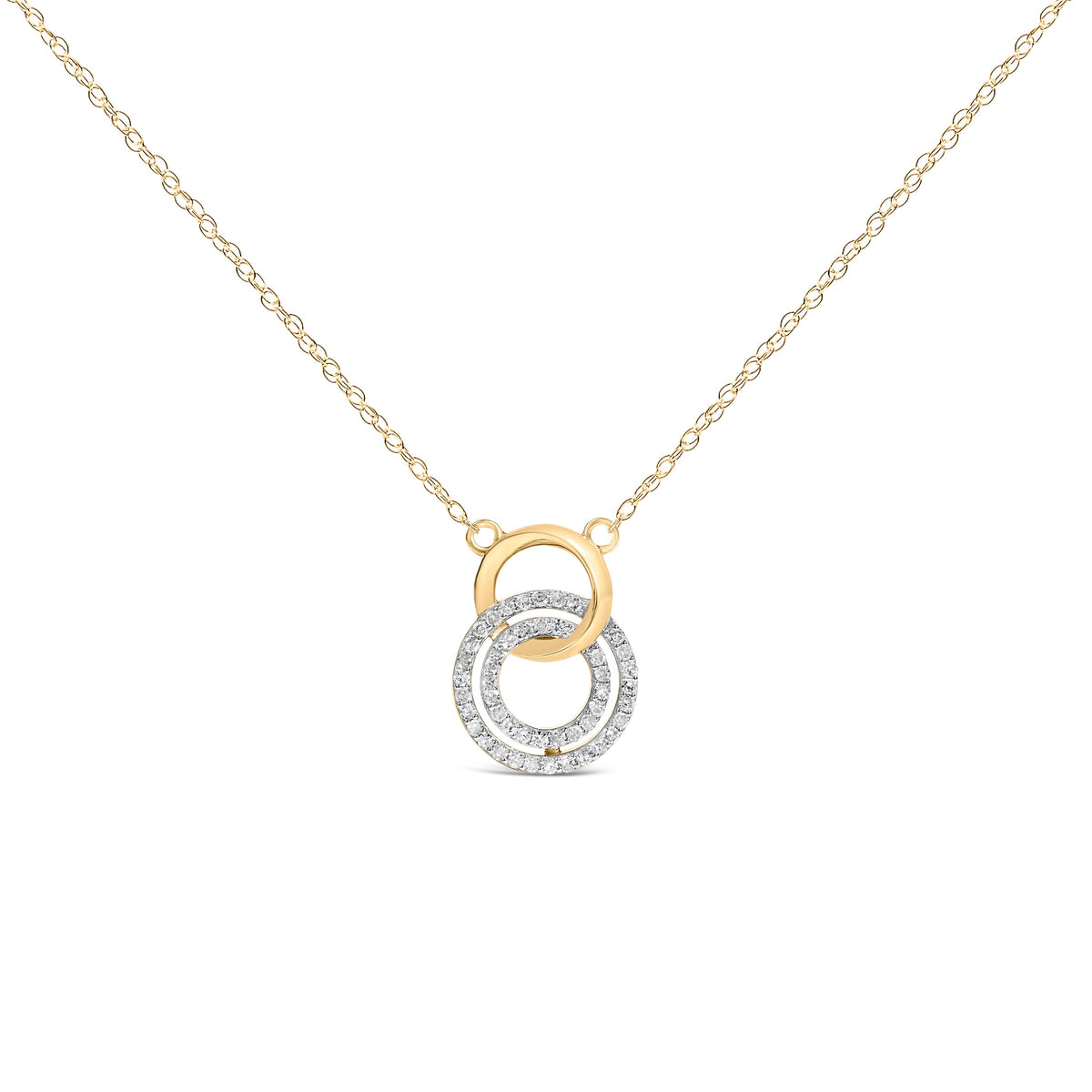 14K Yellow Gold Plated Sterling Silver 1/3 Cttw Diamond Interlocking Circles Necklace