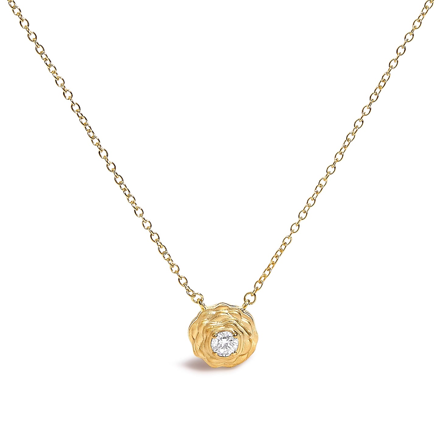 14K Yellow Gold Plated Sterling Silver 1/5 Cttw Lab Grown Diamond Rose Pendant Necklace