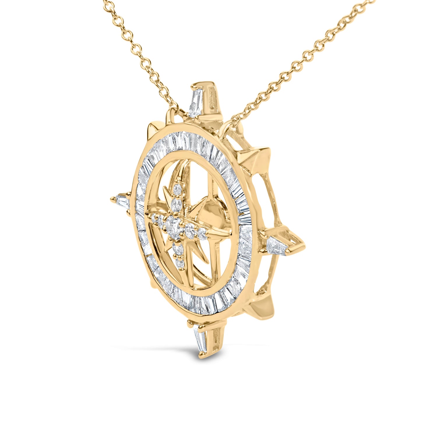 14K Yellow Gold Plated Sterling Silver 1.0 Cttw Diamond Compass Pendant Necklace