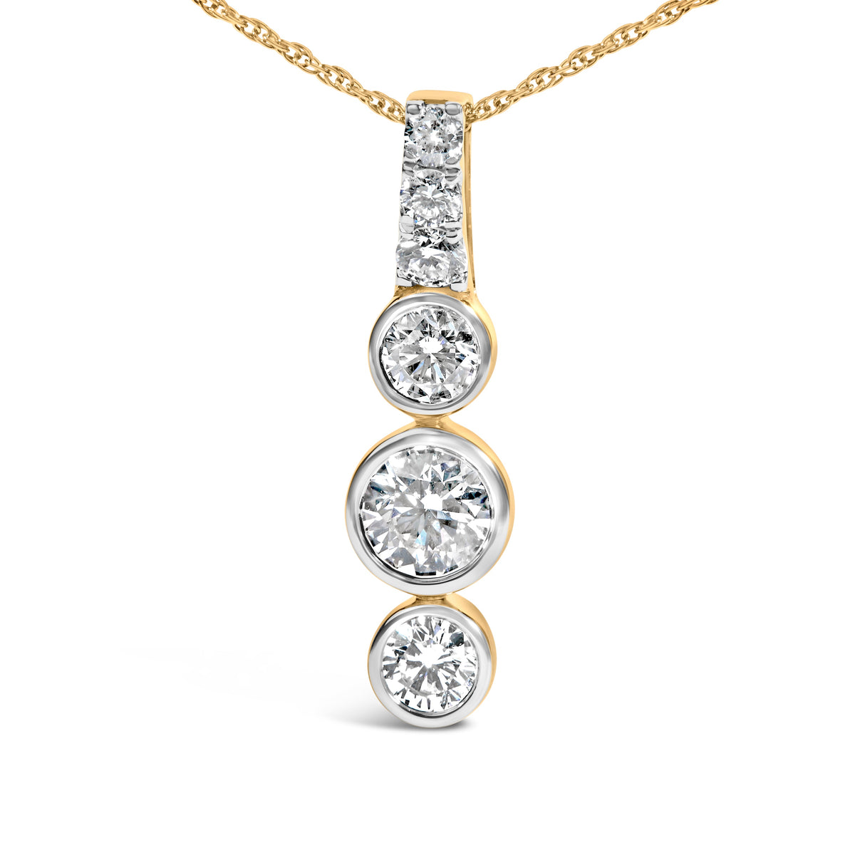 10K Yellow Gold Plated Silver 1 1/2 Cttw Lab Grown Diamond Bezel Set Vertical Drop Pendant Necklace