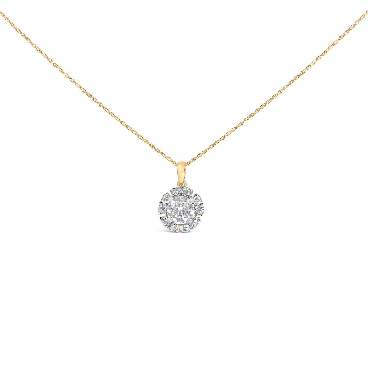 10K Yellow Gold Plated .925 Sterling Silver 2.0 Cttw Lab Grown Diamond Spoked Halo Pendant Necklace