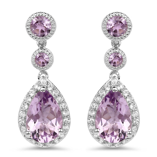 7.16 Carat Genuine Pink Amethyst and White Topaz .925 Sterling Silver Earrings