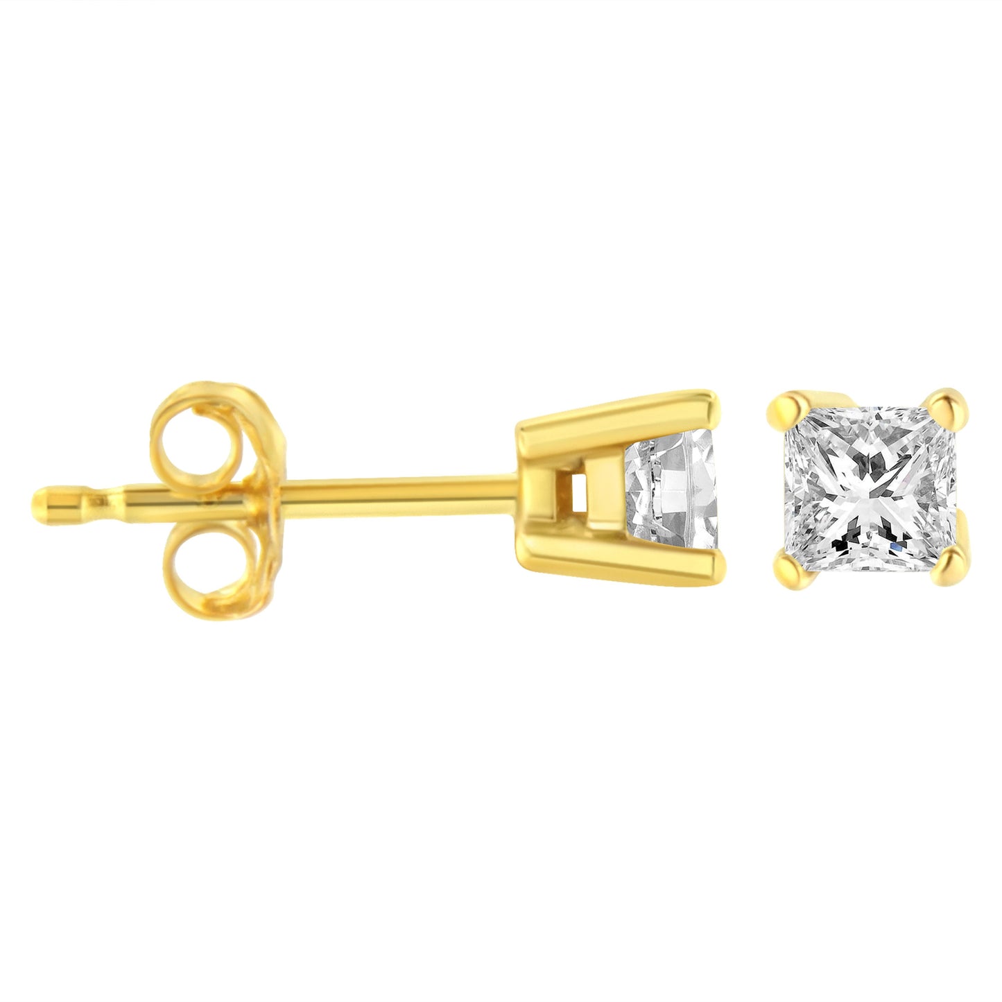 AGS Certified 14K White Gold 1.0 Cttw 4-Prong Set Princess-Cut Solitaire Diamond Push Back Stud Earrings (I-J Color, SI2-I1 Clarity)