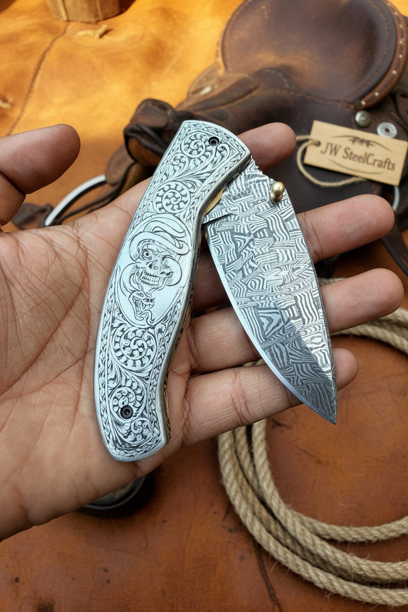 Obsidian Mosaic Folder Knife 8" Handmade Damascus Liner Lock