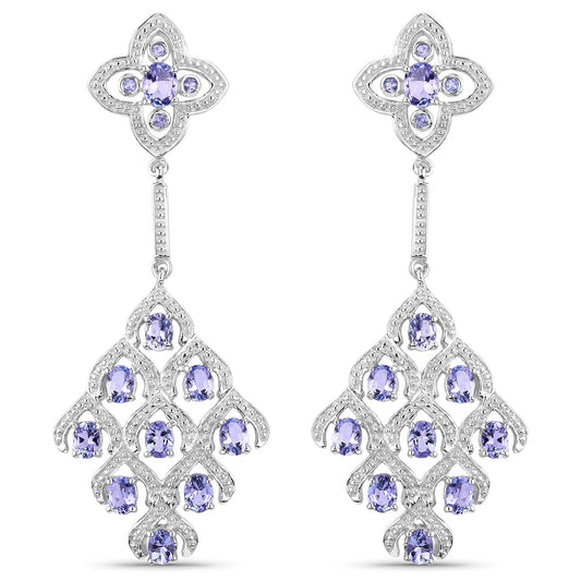 3.90 Carat Genuine Tanzanite and White Topaz .925 Sterling Silver Earrings