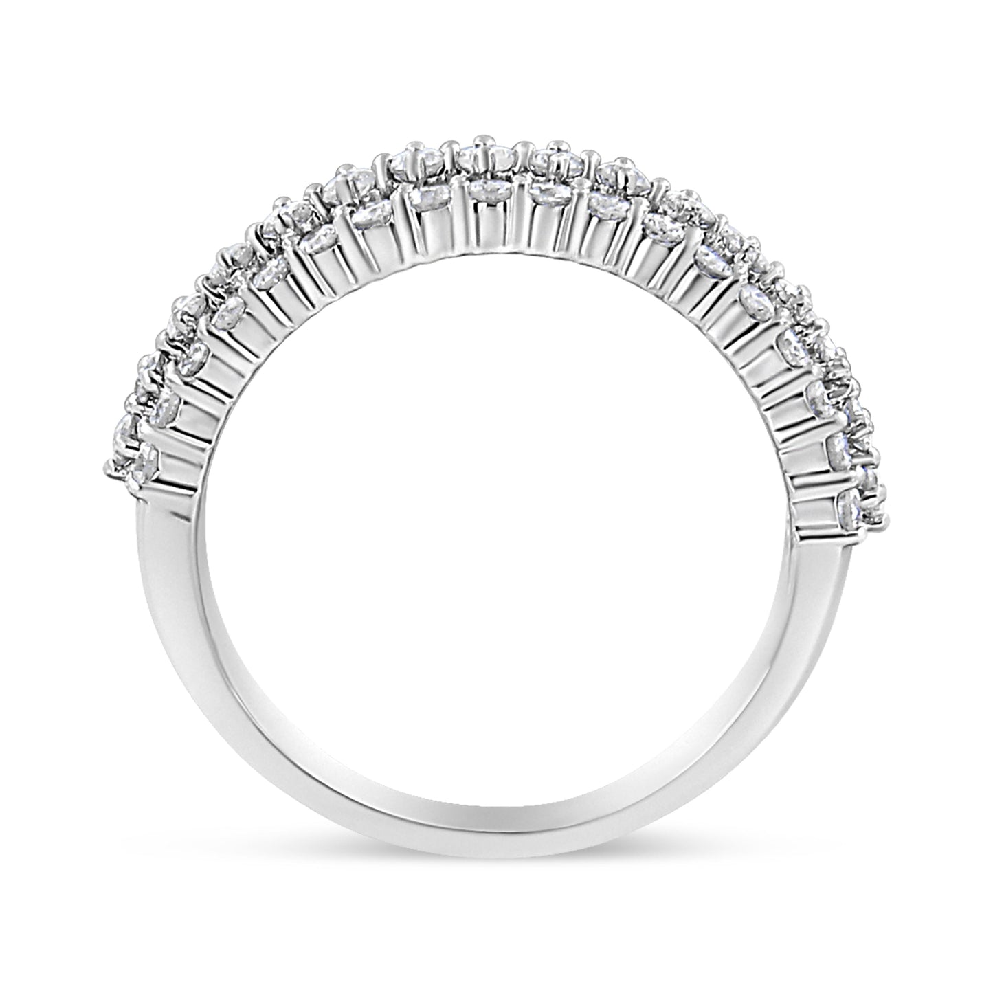 14K White Gold 1.0 Cttw Prong Set Round Diamond Split Shank Three Row Band Ring (H-I Color, I2-I3 Clarity) - Size 6