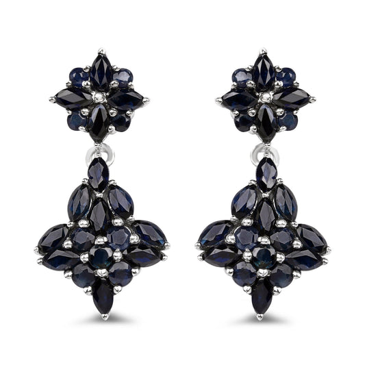 3.33 Carat Genuine Blue Sapphire .925 Sterling Silver Earrings