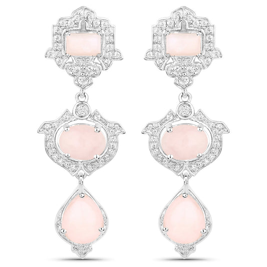 6.97 Carat Genuine Pink Opal and White Topaz .925 Sterling Silver Earrings