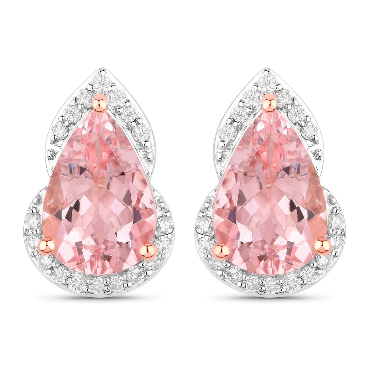 2.37 Carat Genuine Morganite and White Diamond 14K Rose Gold Earrings