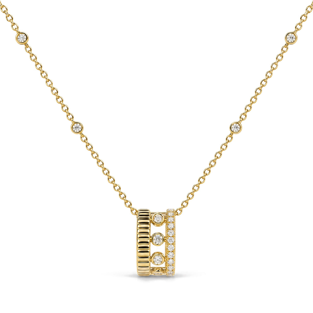 10K Yellow Gold 1/5 Cttw Diamond 3 Row Circle Pendant Necklace