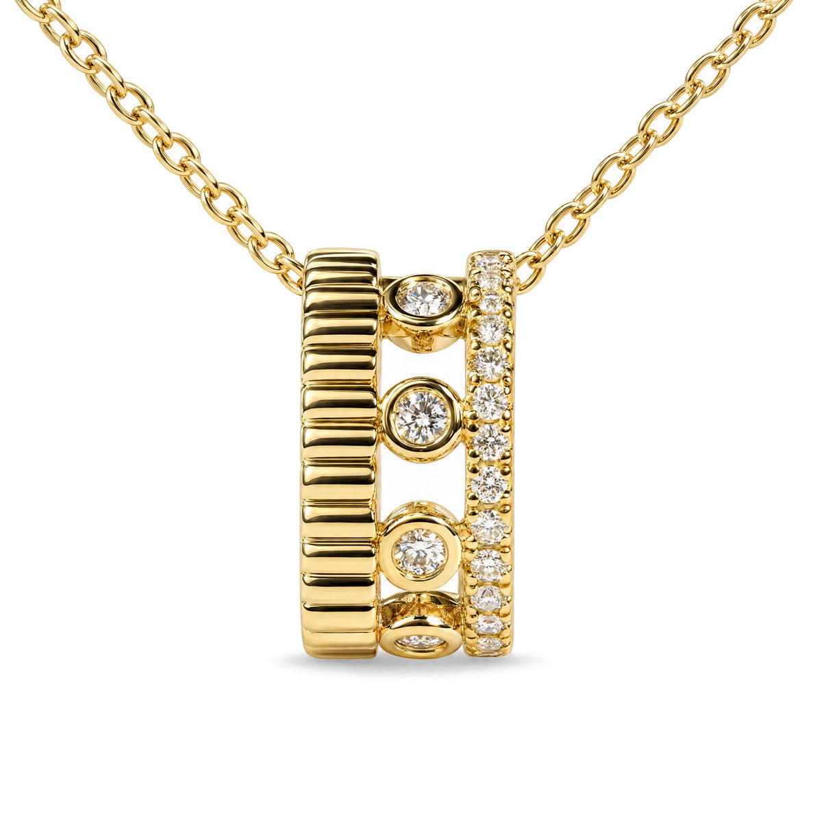 10K Yellow Gold 1/5 Cttw Diamond 3 Row Circle Pendant Necklace