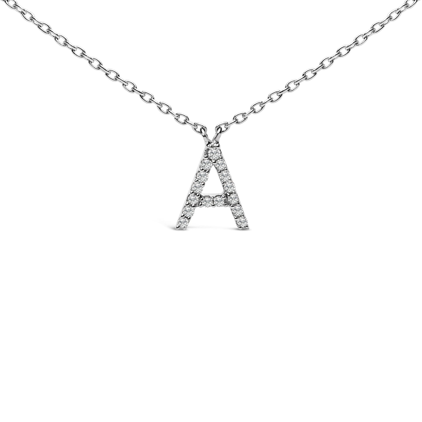 10K White Gold Diamond Accent "A" Block Initial Pendant Necklace