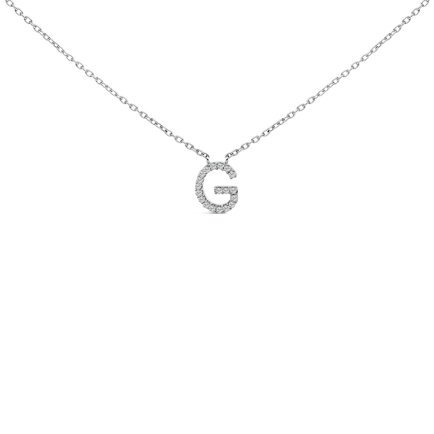 10K White Gold Diamond Accent "A" Block Initial Pendant Necklace