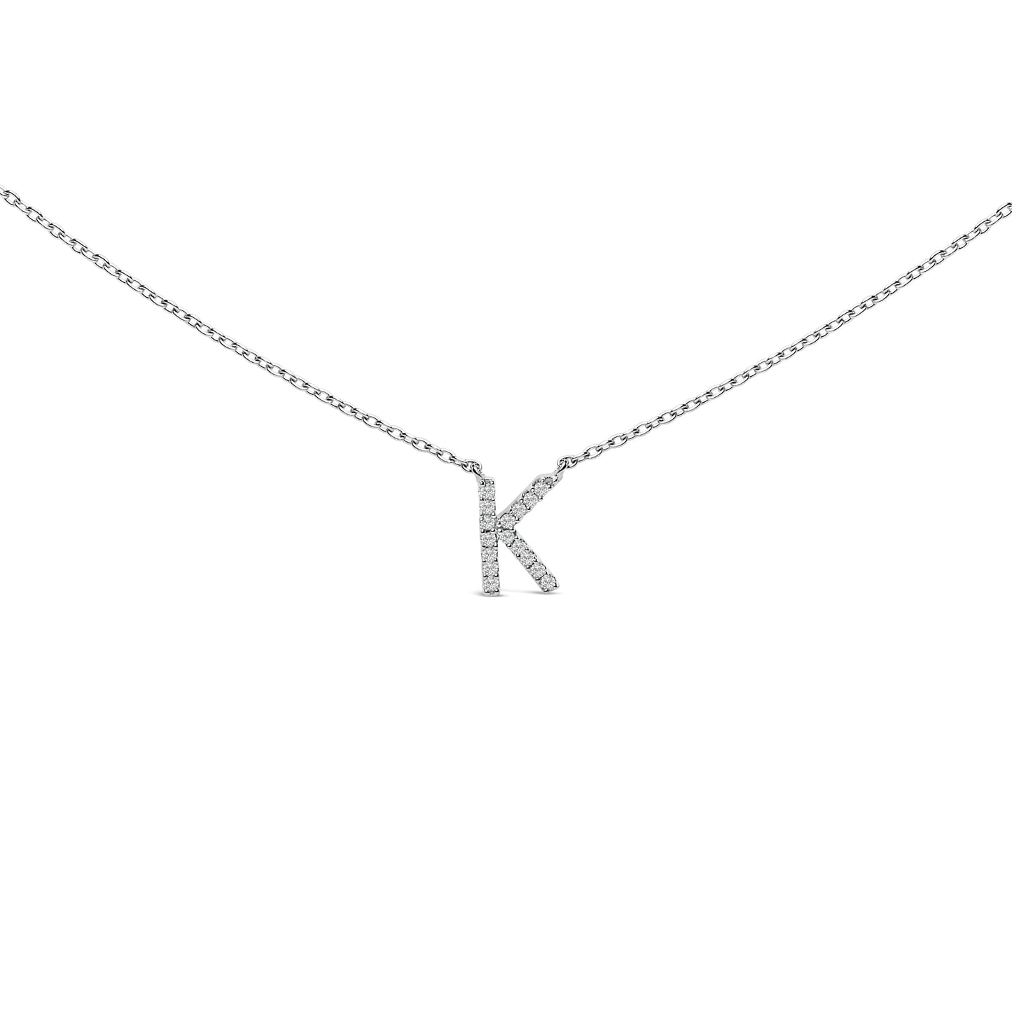 10K White Gold Diamond Accent "A" Block Initial Pendant Necklace