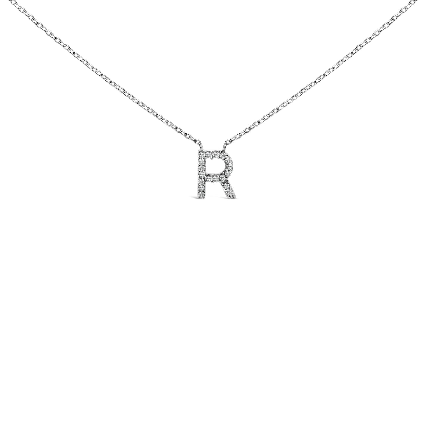 10K White Gold Diamond Accent "A" Block Initial Pendant Necklace