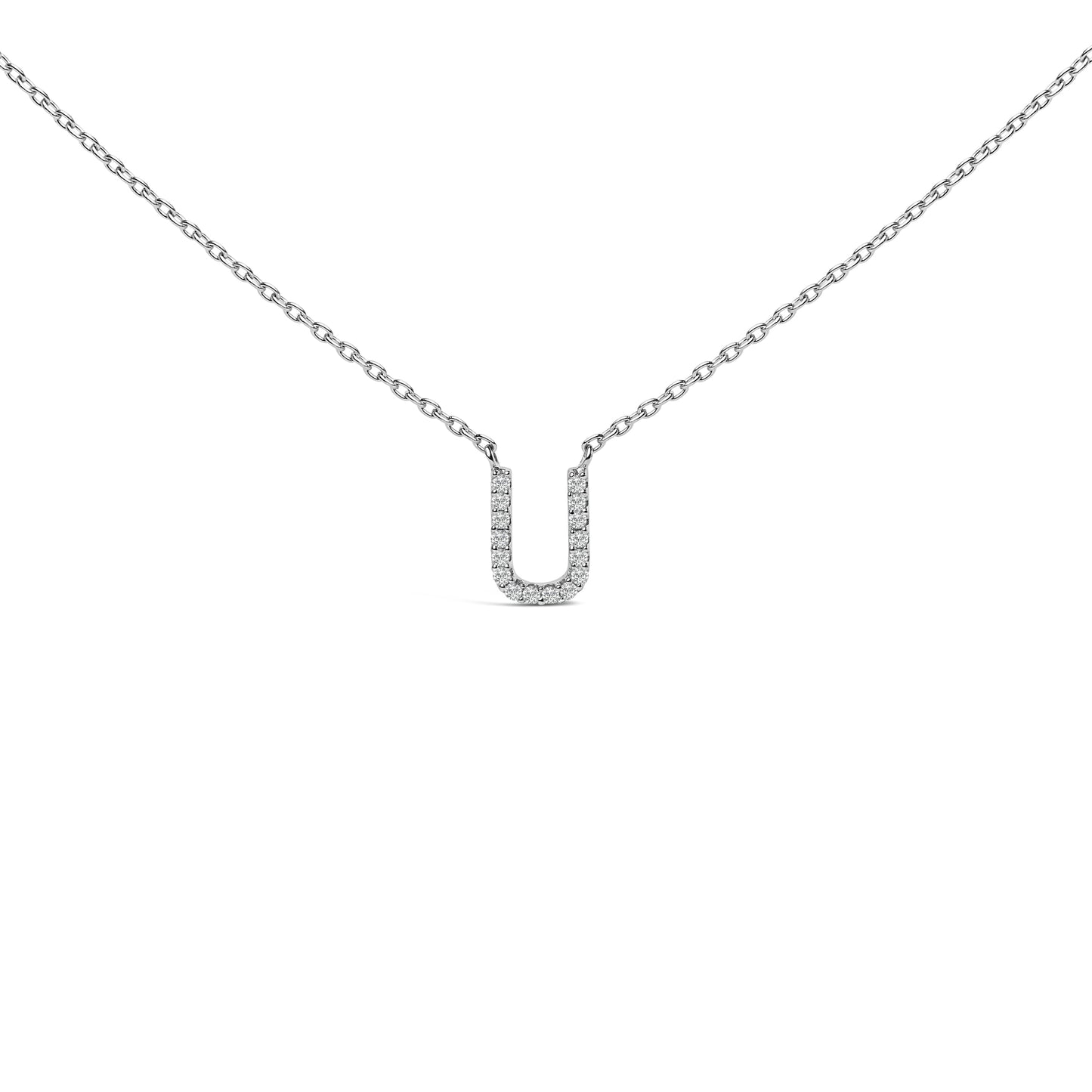 10K White Gold Diamond Accent "A" Block Initial Pendant Necklace