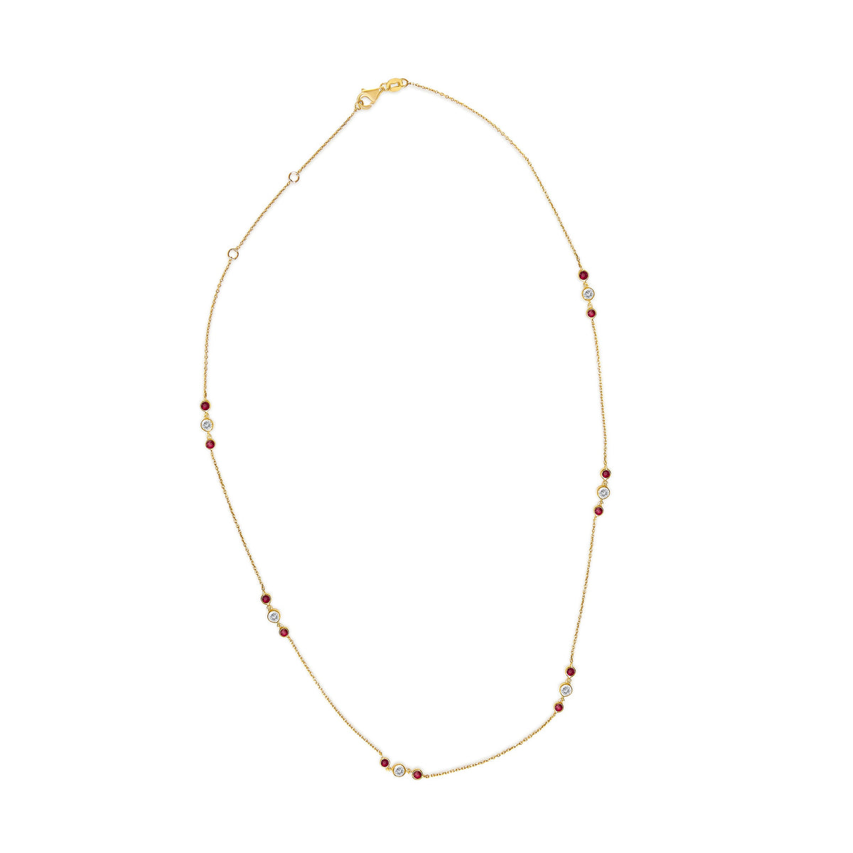 14K Yellow Gold Ruby and 1/2 Cttw Diamond Station Necklace