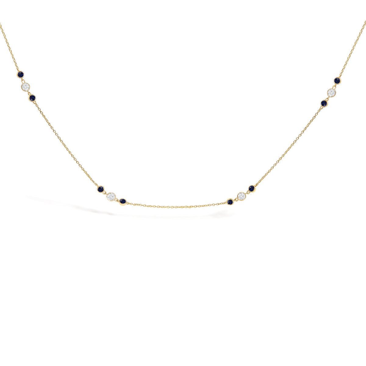 14K Yellow Gold Sapphire and 1/2 Cttw Diamond Station Necklace