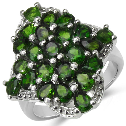 3.73 Carat Genuine Chrome Diopside .925 Sterling Silver Ring