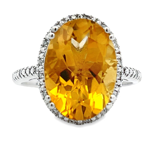5.17ct Citrine Diamond Ring 14KT White Gold