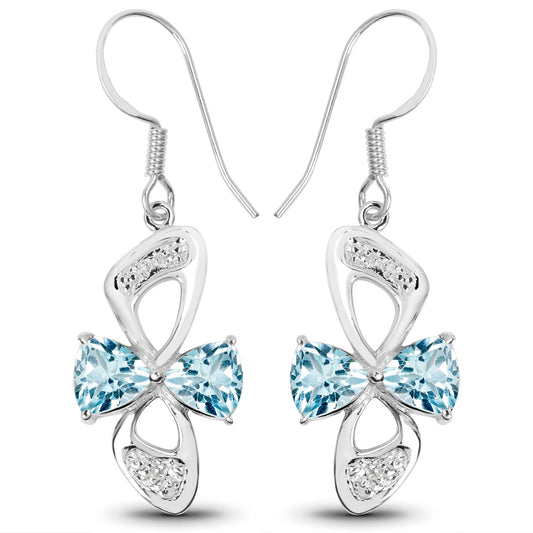 5.06 Carat Genuine Blue Topaz and White Topaz .925 Sterling Silver Earrings