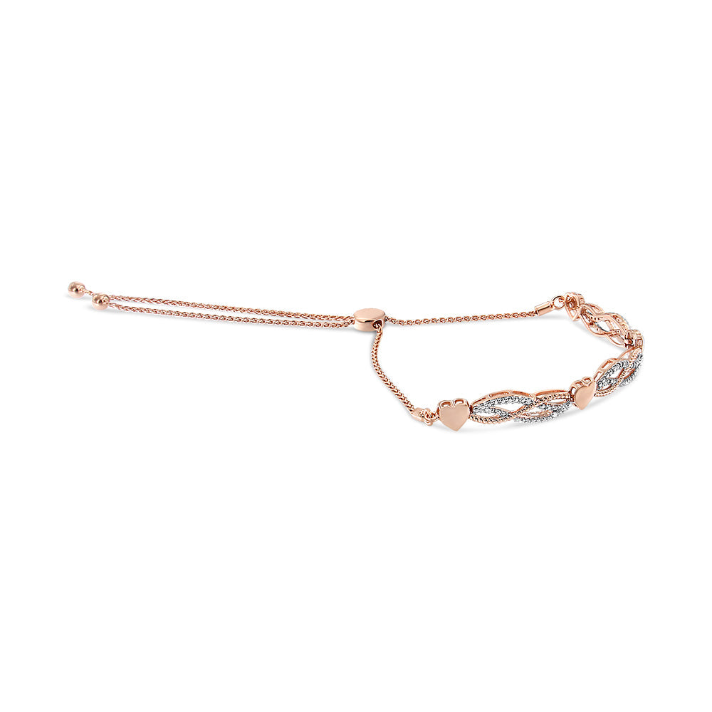 14K Rose Gold Plated .925 Sterling Silver Diamond Accent Layered Infinity Link and Heart Adjustable 4â€-10â€ Adjustable Bolo Bracelet (I-J Color, I3 Clarity)