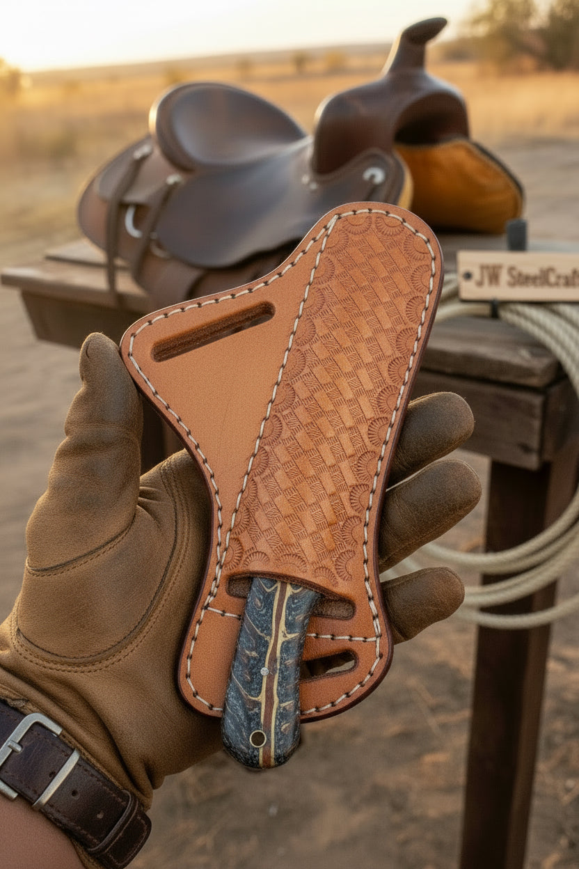 Blackstone Ranch Cleaver Knife 8" Handmade Black Coated Carved Handle
