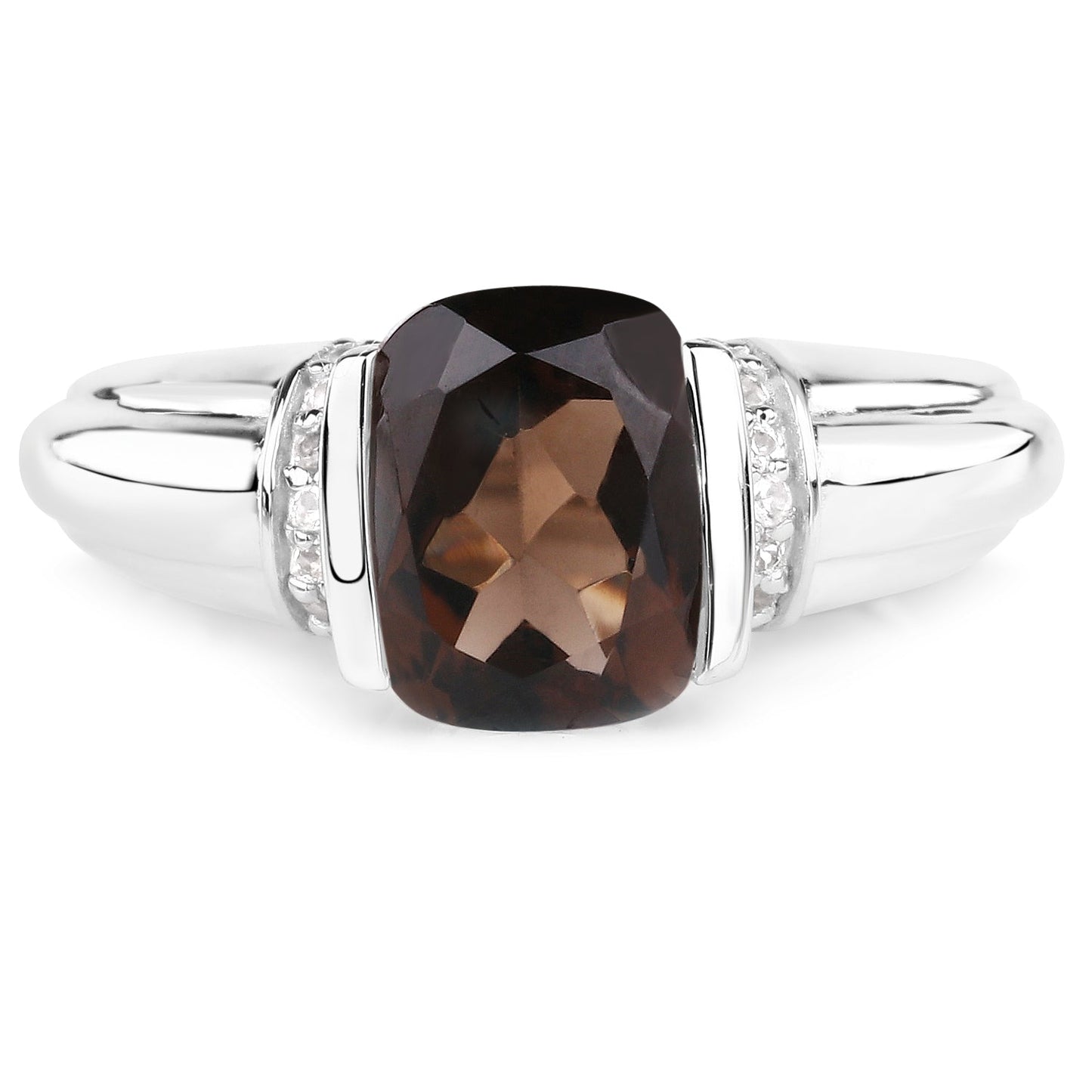 2.03 Carat Genuine Smoky Quartz & White Topaz .925 Sterling Silver Ring