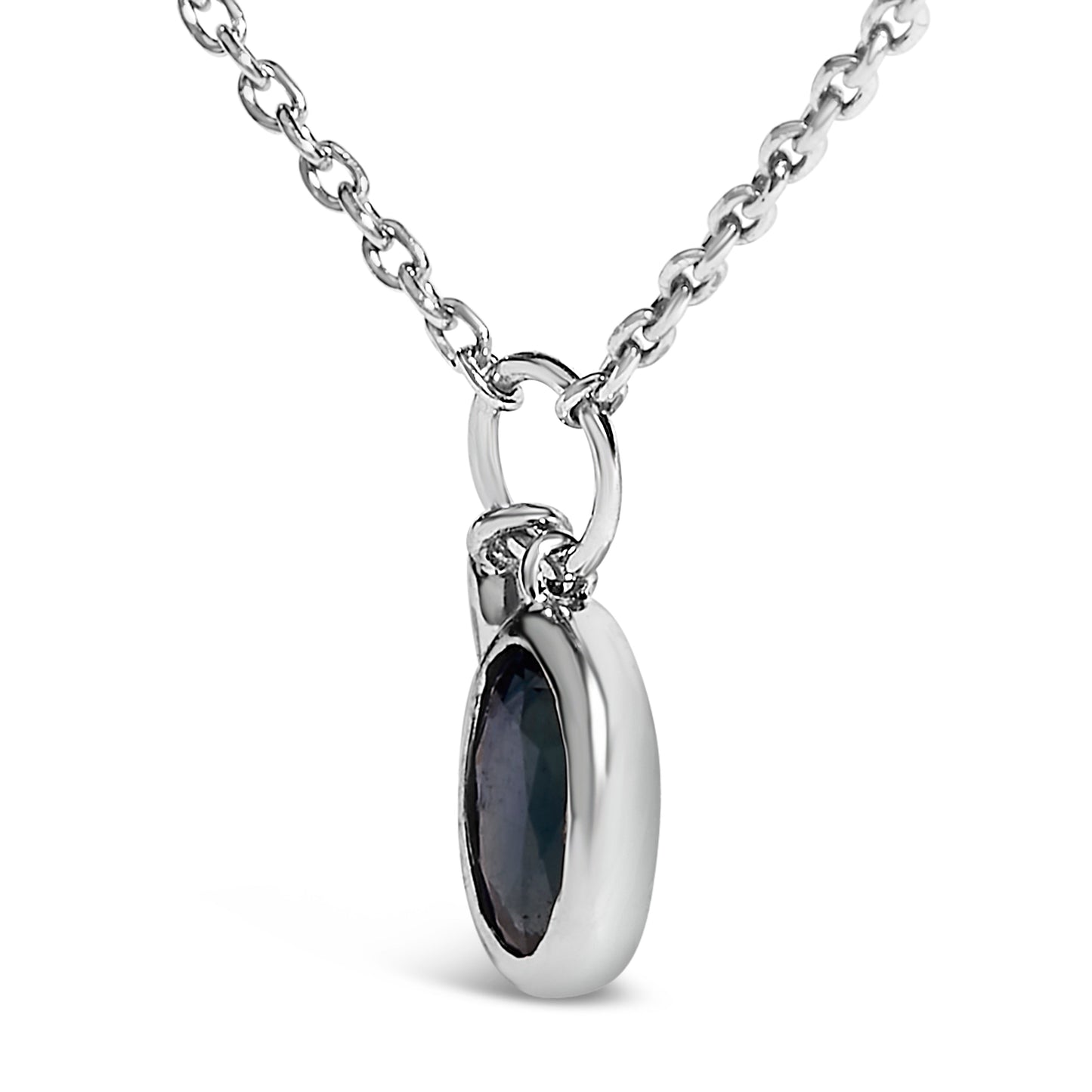 10K White Gold Oval Blue Sapphire and Diamond Double Charm Pendant Necklace - 18" Inches