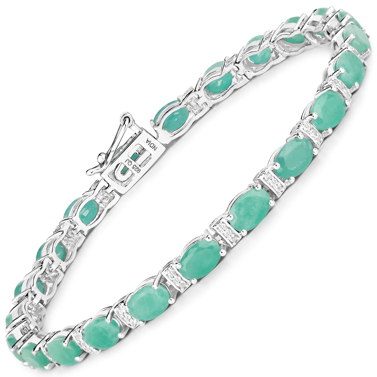 10.47 Carat Genuine Emerald and White Topaz .925 Sterling Silver Bracelet