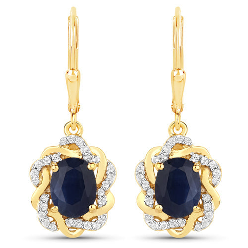 3.46 Carat Genuine Blue Sapphire and White Topaz .925 Sterling Silver Earrings