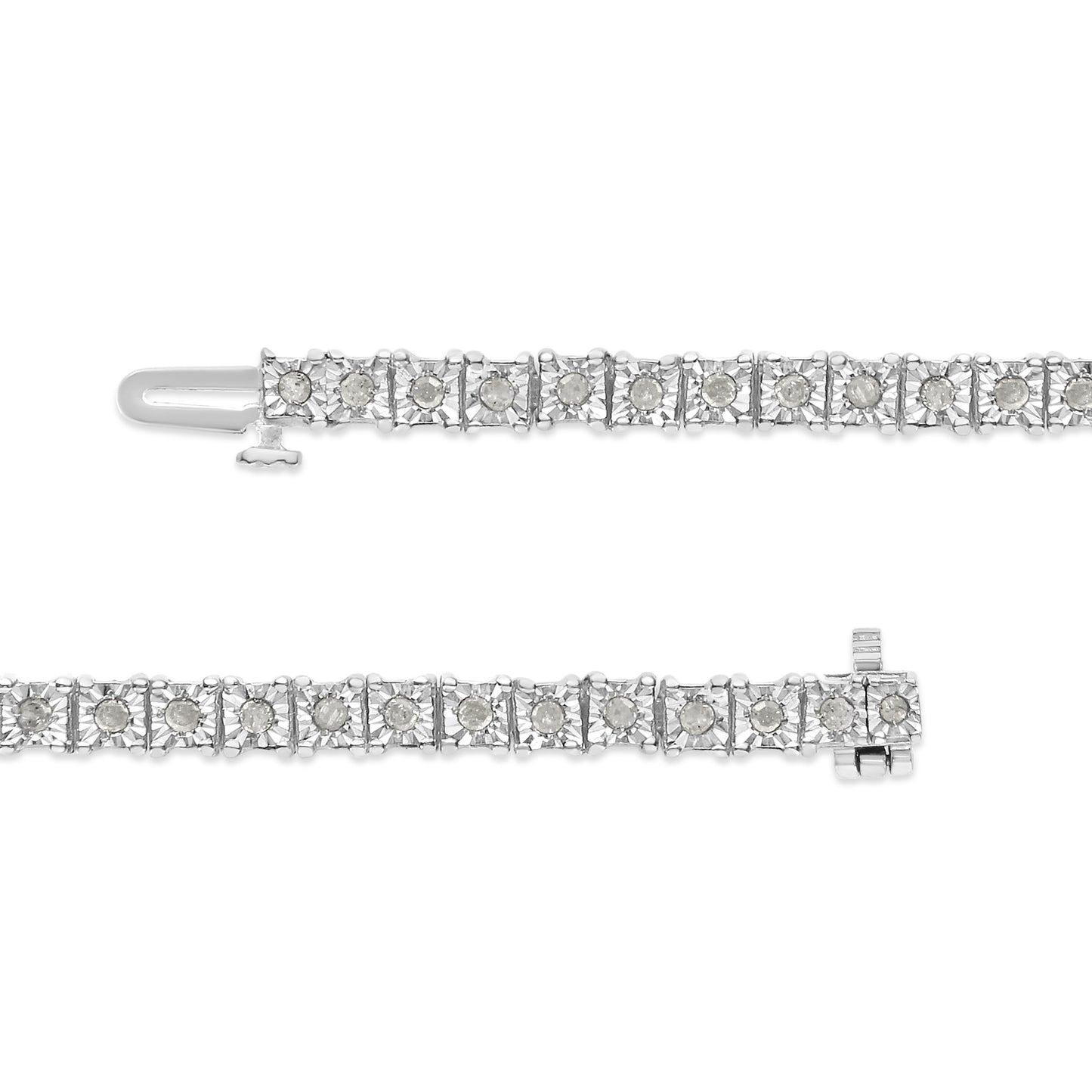 .925 Sterling Silver 1.0 Cttw Diamond Square Frame Miracle-Set Tennis Bracelet (I-J Color, I3 Clarity) - 7"