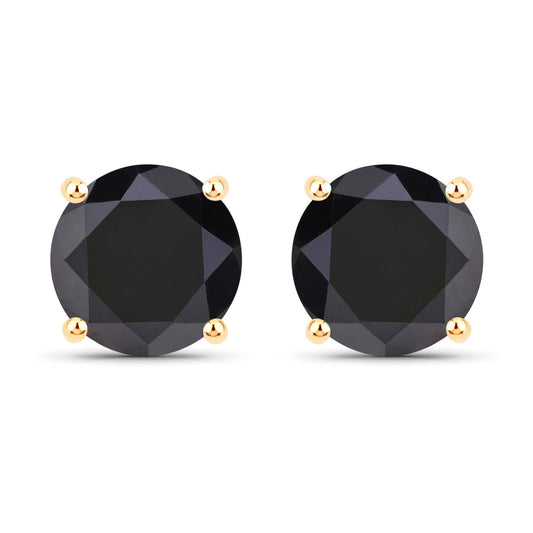 4.12 Carat Genuine Black Diamond 14K Yellow Gold Earrings