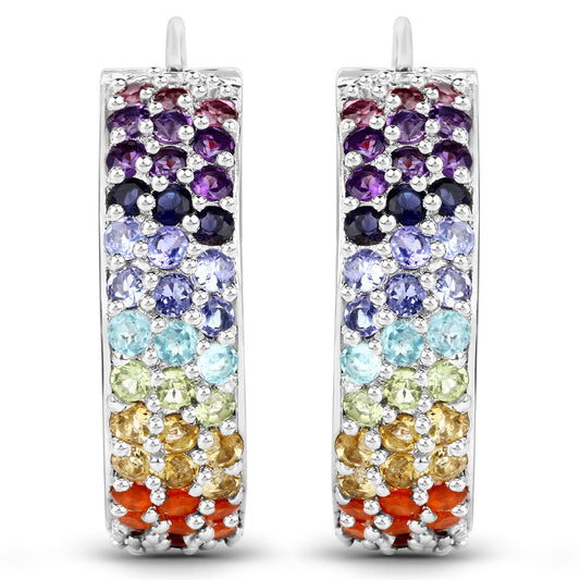 8.79 Carat Genuine Multi Stones .925 Sterling Silver Earrings