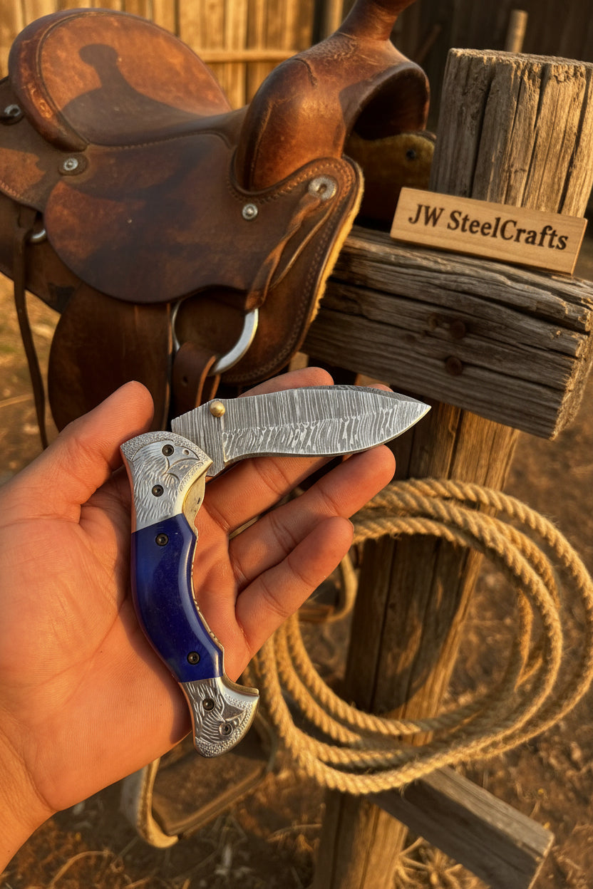 Walnut Hawkbill Folder 8" Handmade Walnut Wood Damascus Blade