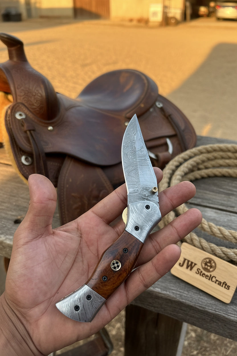 Rosewood Trail Folder Knife 6" Handmade Rosewood Handle EDC Folder