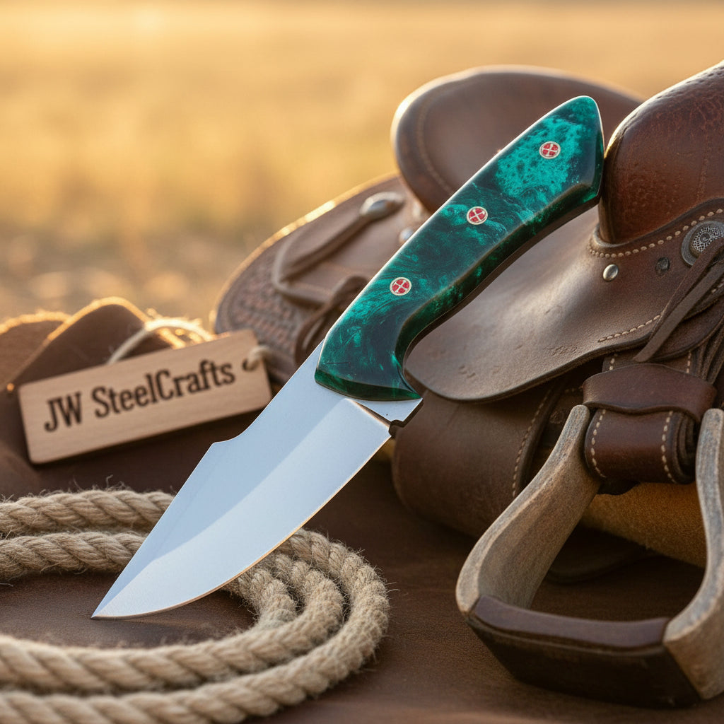 Emerald Range Skinner Knife 8" Handmade Stainless Marbled Resin handle