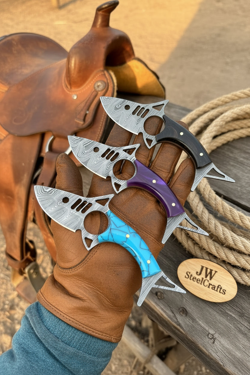 Silat Claw Karambit Knife 9" Handmade Damascus Multicolor Resin Handle