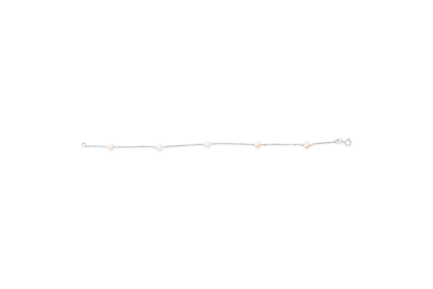 14K White Gold Cultured White Freshwater Pearl Station Bracelet