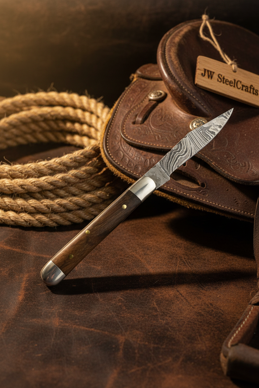 Rosewood Folding Knife 7.5" Handmade Damascus Steel Traditional Pocket Knife
