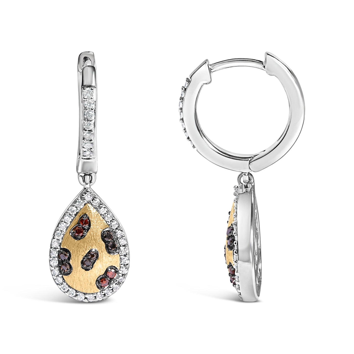 10K Yellow Gold Plated Sterling Silver 1/3 Cttw Multi Color Diamond Pear Shape Dangle Earrings