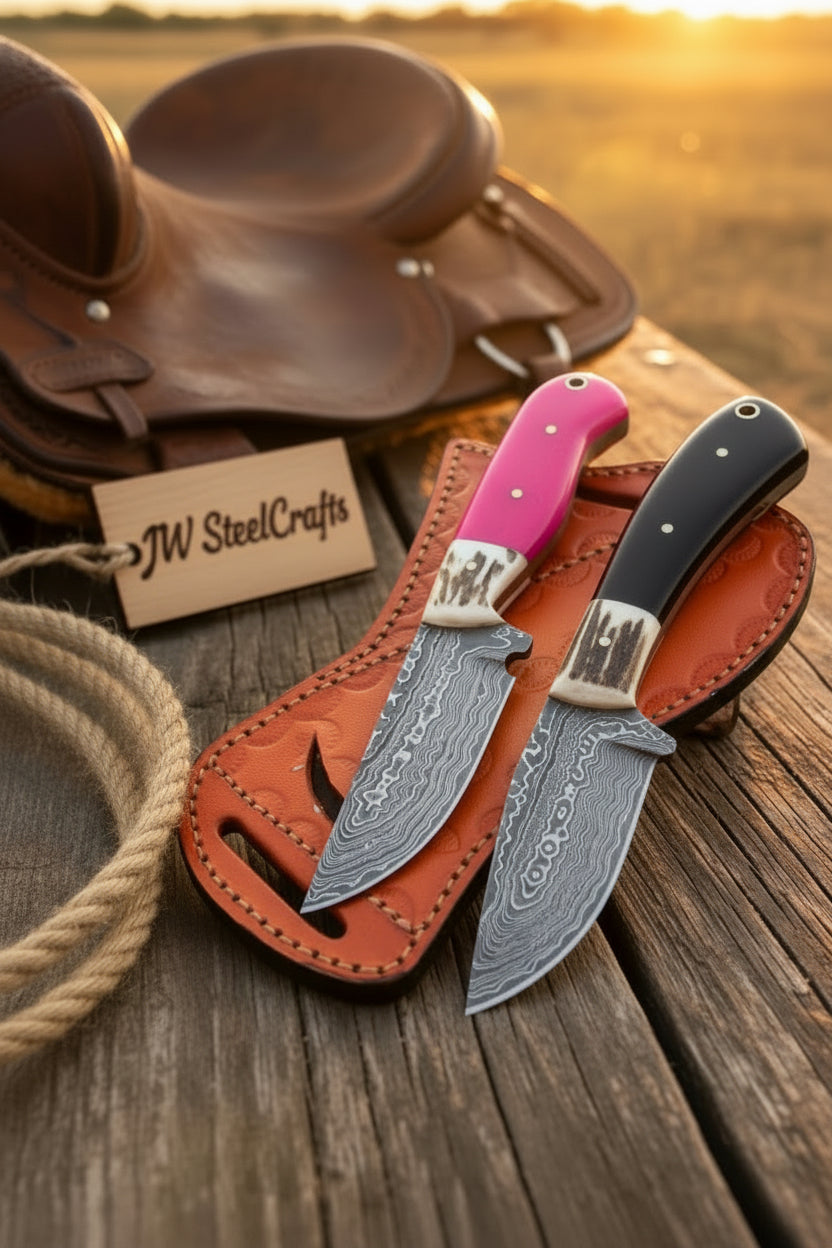 Rosewood Ridge Skinner Duo 9" Handmade Damascus Pink & Black Resin