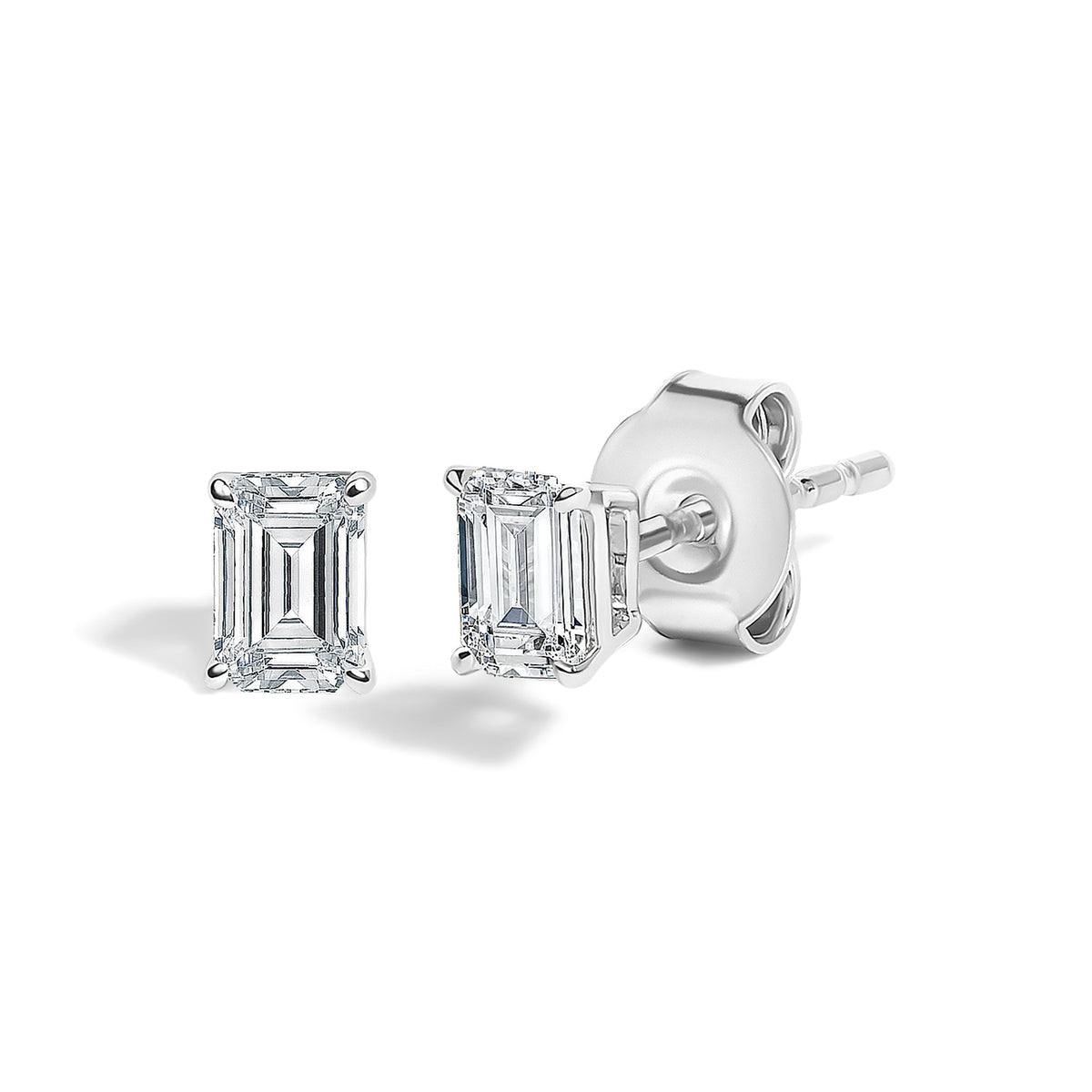 14K White Gold 1/2 Cttw Lab Grown Emerald Cut Diamond Solitaire Stud Earrings